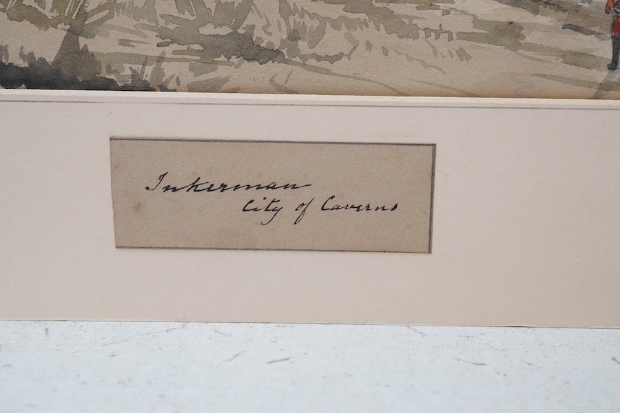 A set three ink and watercolours on paper, to include ‘Inkerman, City of Caverns’, each is mounted, each signed William Simpson, largest 18 x 31cm, unframed. Condition - fair